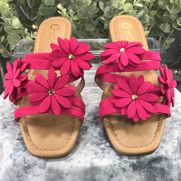 C Comfort Fuchsia Crossband Flower Sandals .75” Block Heels WMS 9M💖Brand NEW💖 - Picture 2 of 10